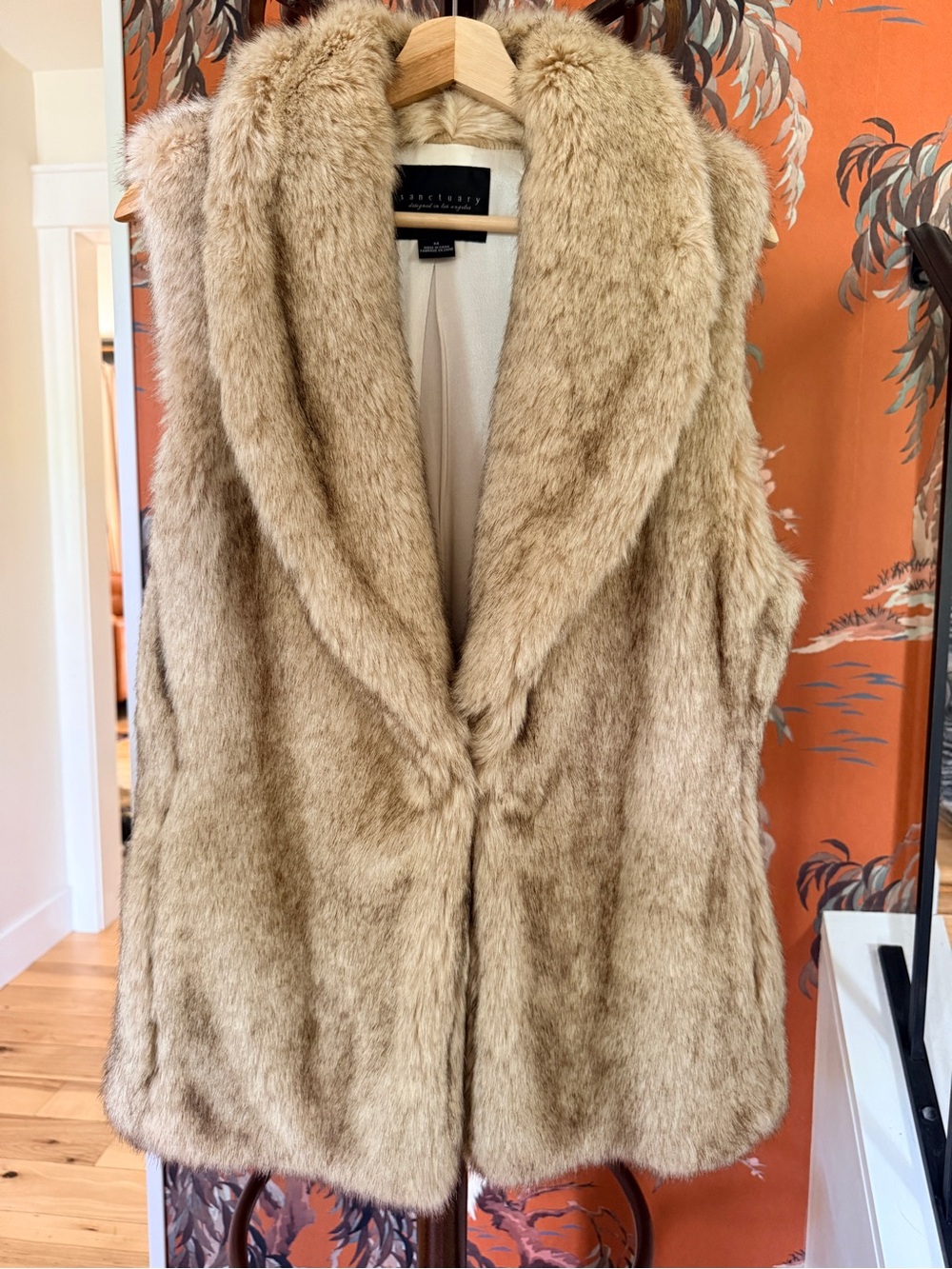 Sanctuary Taupe Faux Fur Vest with Plush Shawl Collar